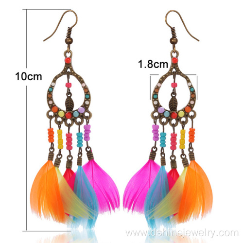 Multicolors Tiny Beads Feather Girls Earrings Alloy Earrings